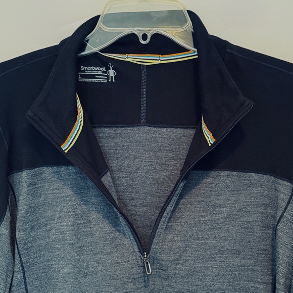 Smartwool Mens Merino 250 1/4 Zip Baselayer Size Large Black Gray Lightweight - Picture 5 of 15